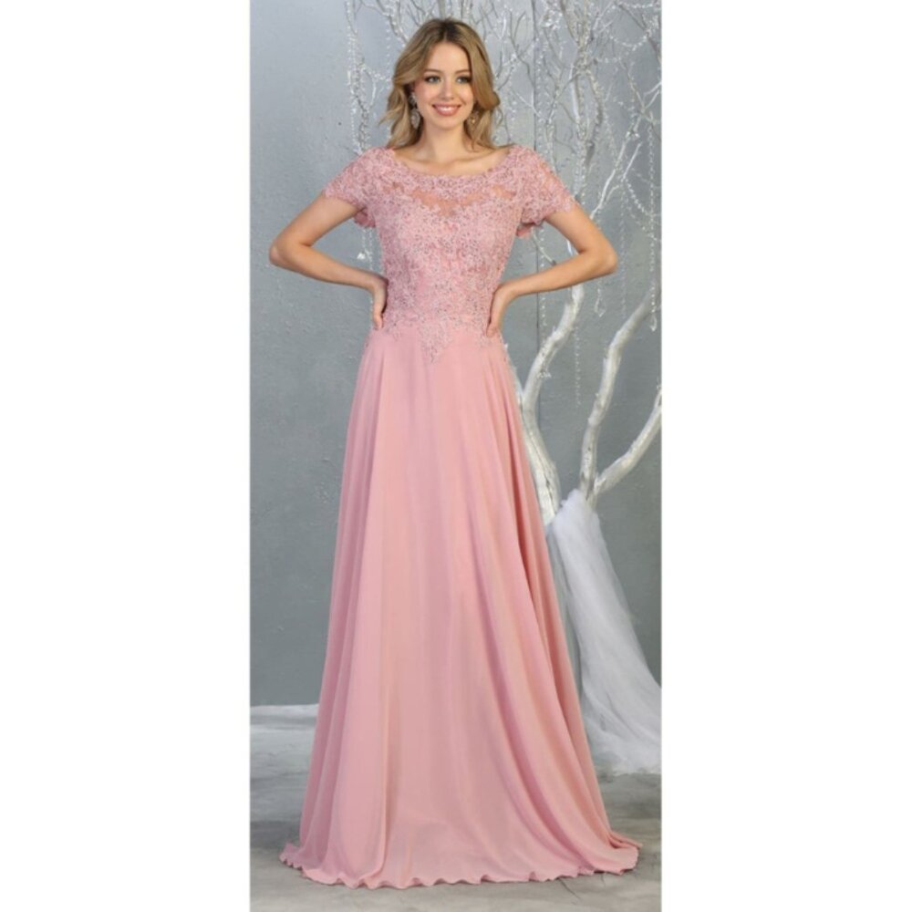 Dusty Rose Long Mother Of The Bride Sleeveless A-line Dress By May Queen MQ1763